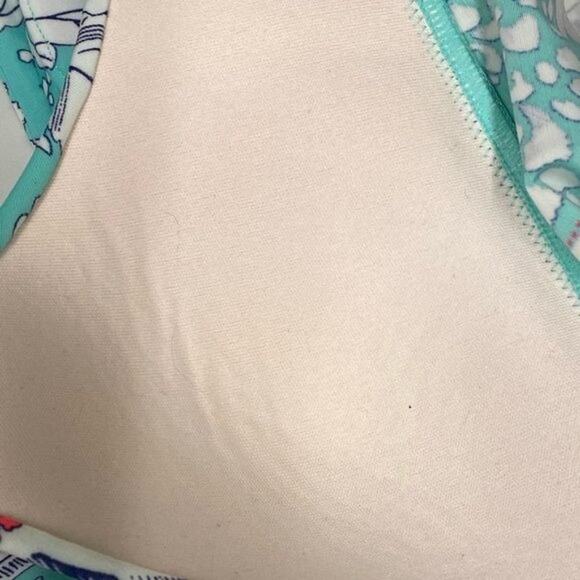 Victorias Secret  Swim Top Halter Teal White Floral Padded Adjustable Straps SP - Picture 8 of 10